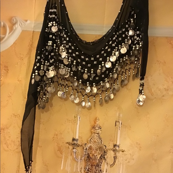 Belly dancers sarong with silver coin black silk - Picture 2 of 2